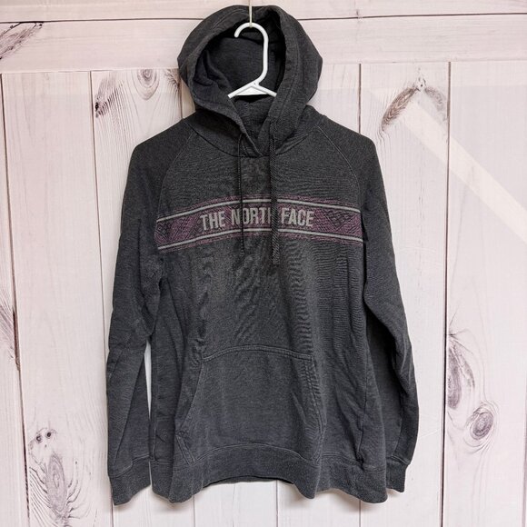 The North Face Logo Stripe Hoodie Women’s Large Charcoal Gray GUC - Picture 1 of 10